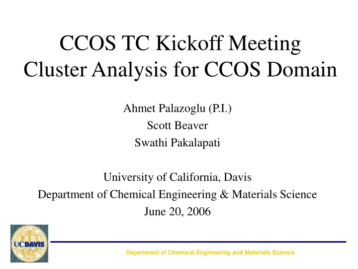 ccos tc kickoff meeting cluster analysis for ccos domain
