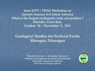 Joint ICPT / TWAS Workshop on  Seismic Sources in Central America