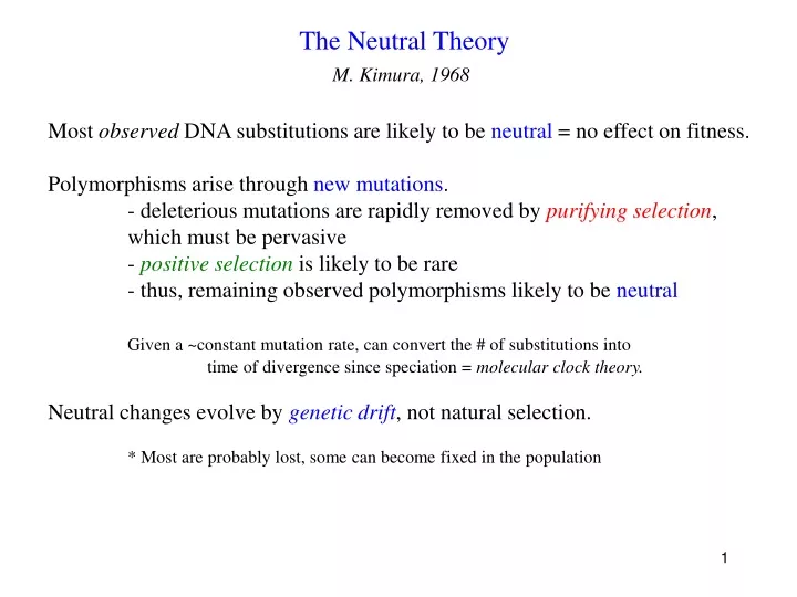 the neutral theory m kimura 1968