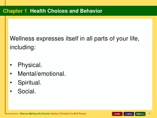 Wellness expresses itself in all parts of your life, including: Physical. Mental/emotional.