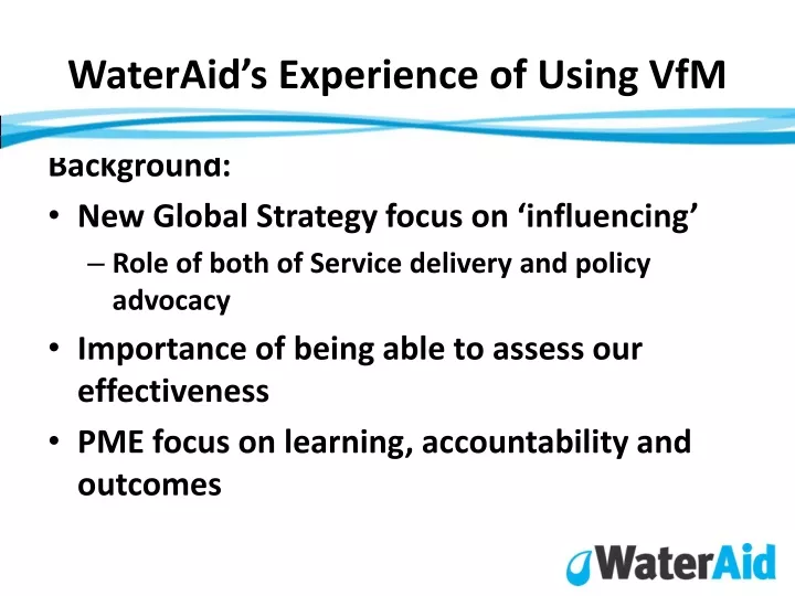 wateraid s experience of using vfm