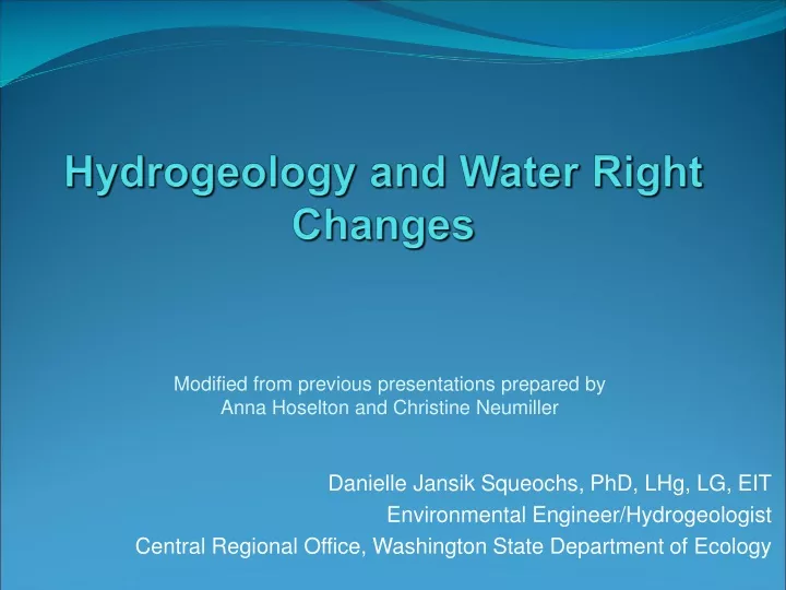 hydrogeology and water right changes