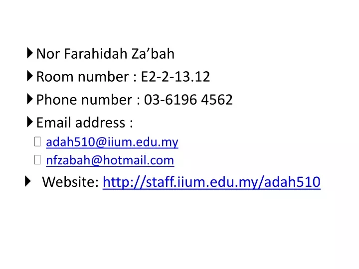 nor farahidah za bah room number e2 2 13 12 phone