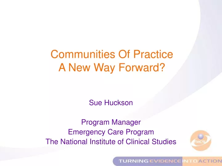 sue huckson program manager emergency care program the national institute of clinical studies