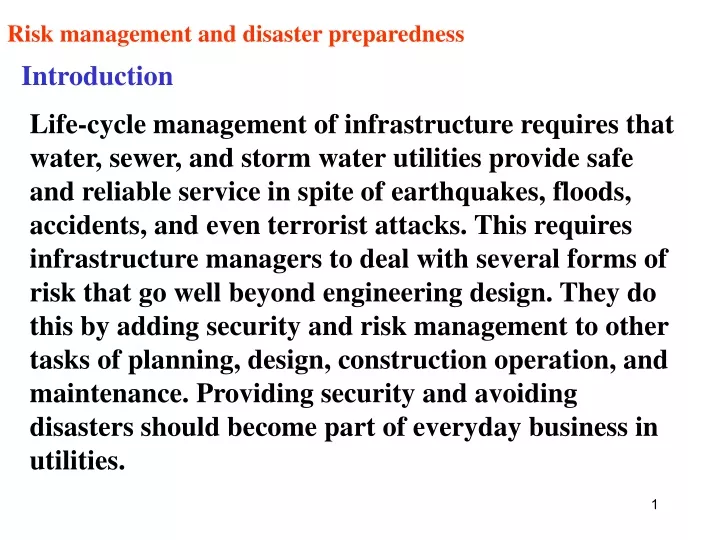 risk management and disaster preparedness
