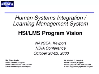 Human Systems Integration / Learning Management System HSI/LMS Program Vision