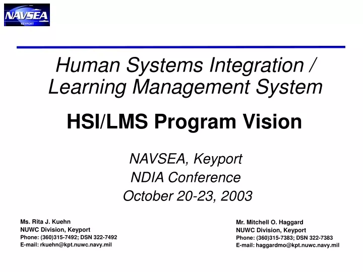 human systems integration learning management system hsi lms program vision