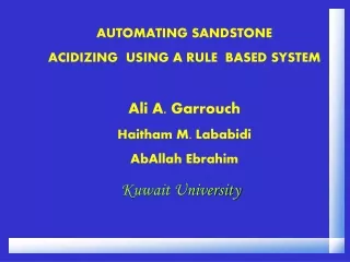 AUTOMATING SANDSTONE ACIDIZING  USING A RULE  BASED SYSTEM Ali A. Garrouch Haitham M. Lababidi