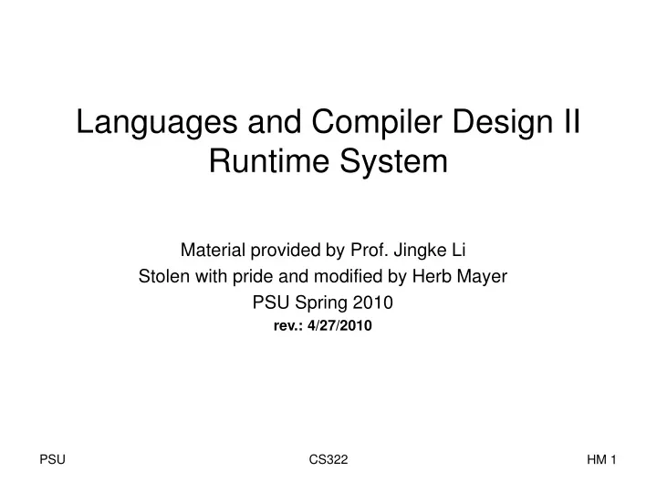 languages and compiler design ii runtime system