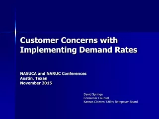 Customer Concerns with Implementing Demand Rates