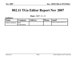 802.11 TGn Editor Report Nov 2007