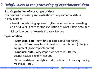 2. Helpful hints in the processing of experimental data