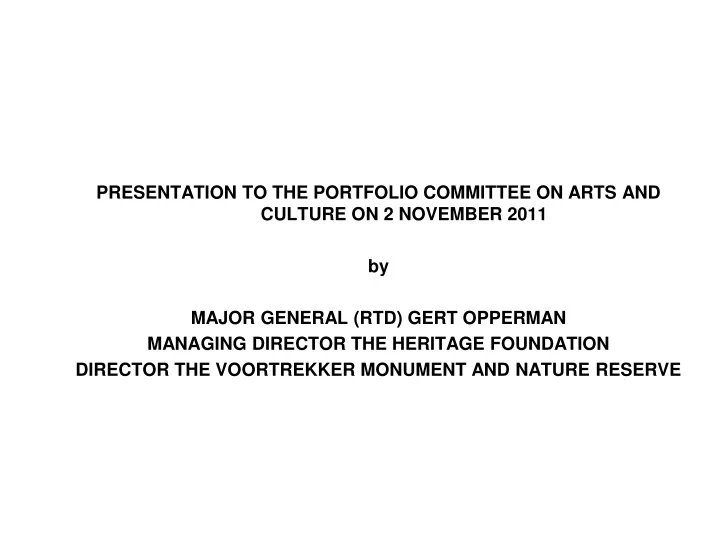 presentation to the portfolio committee on arts