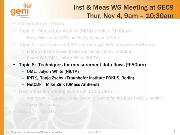 inst meas wg meeting at gec9 thur nov 4 9am 10 30am