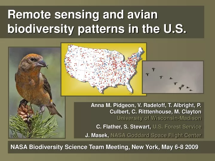 remote sensing and avian biodiversity patterns in the u s