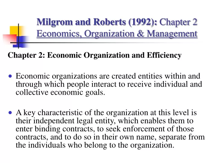 milgrom and roberts 1992 chapter 2 economics organization management