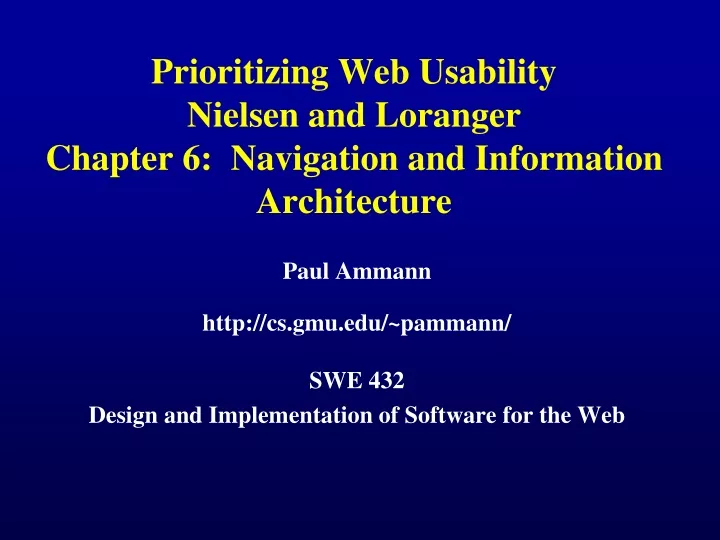prioritizing web usability nielsen and loranger chapter 6 navigation and information architecture