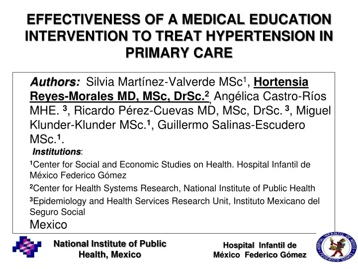 effectiveness of a medical education intervention to treat hypertension in primary care