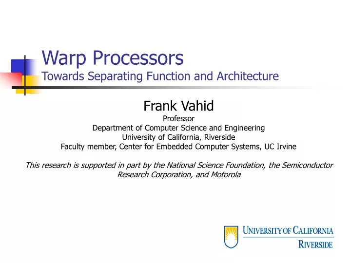 warp processors towards separating function and architecture