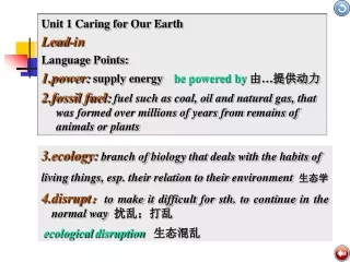 Unit 1 Caring for Our Earth   Lead-in Language Points: