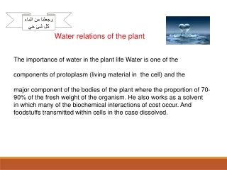Water relations of the plant The importance of water in the plant life Water is one of the