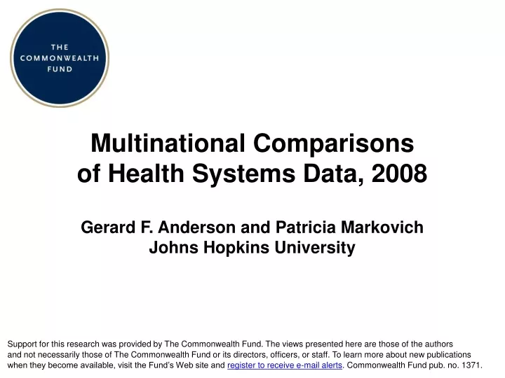 multinational comparisons of health systems data 2008