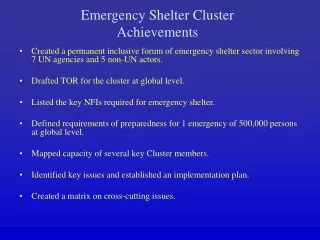 Emergency Shelter Cluster  Achievements