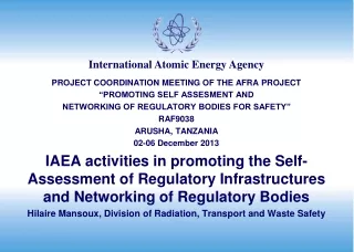 PROJECT COORDINATION MEETING OF THE AFRA PROJECT  “PROMOTING SELF ASSESMENT AND