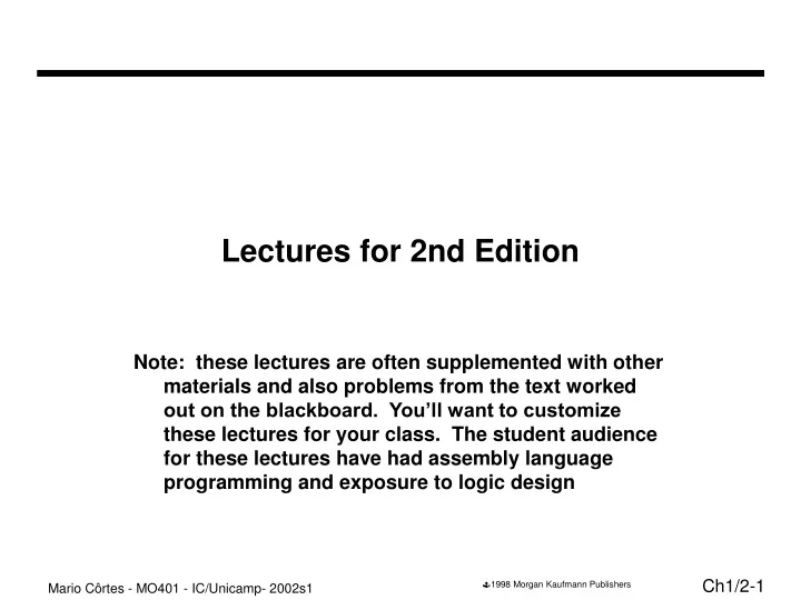 lectures for 2nd edition