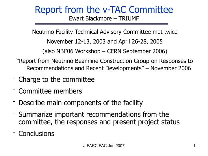 report from the tac committee ewart blackmore triumf