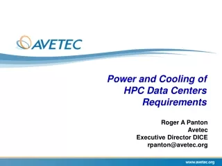 Power and Cooling of HPC Data Centers Requirements