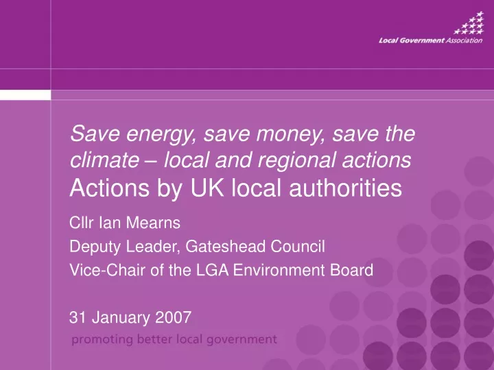 save energy save money save the climate local and regional actions actions by uk local authorities