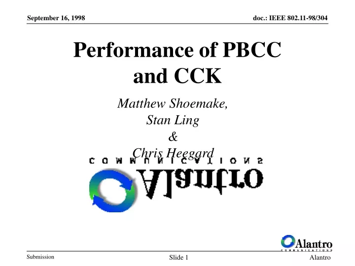 performance of pbcc and cck