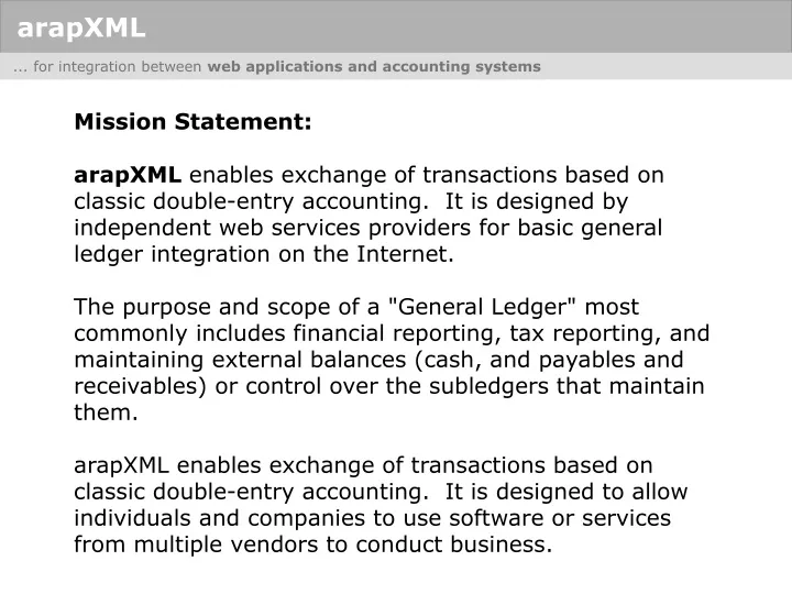 mission statement arapxml enables exchange