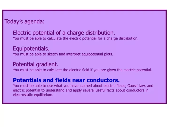 today s agenda electric potential of a charge
