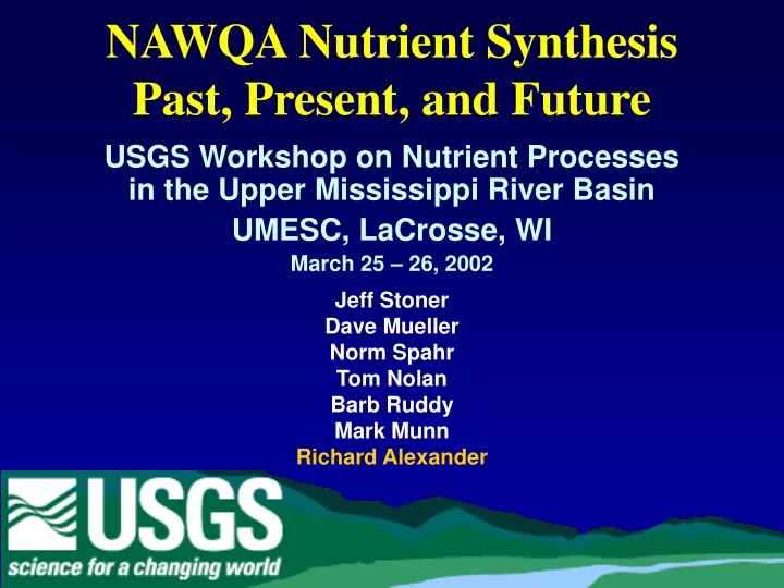 nawqa nutrient synthesis past present and future