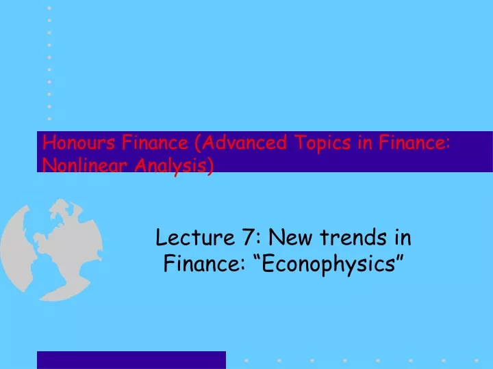honours finance advanced topics in finance nonlinear analysis