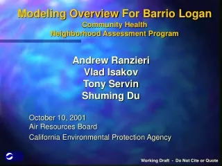 Modeling Overview For Barrio Logan Community Health Neighborhood Assessment Program