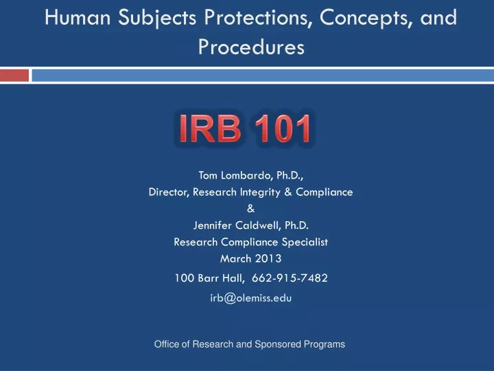 human subjects protections concepts and procedures