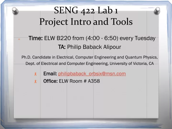seng 422 lab 1 project intro and tools