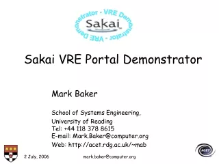 Sakai VRE Portal Demonstrator