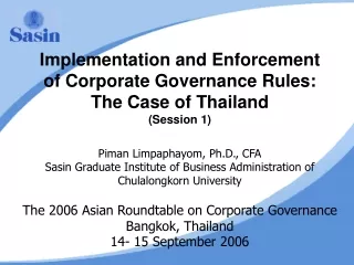 Implementation and Enforcement of Corporate Governance Rules: The Case of Thailand (Session 1)