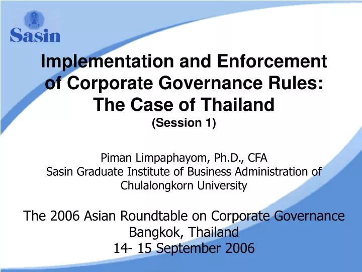 implementation and enforcement of corporate governance rules the case of thailand session 1