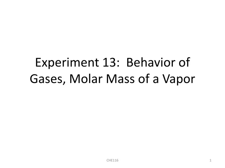 experiment 13 behavior of gases molar mass of a vapor