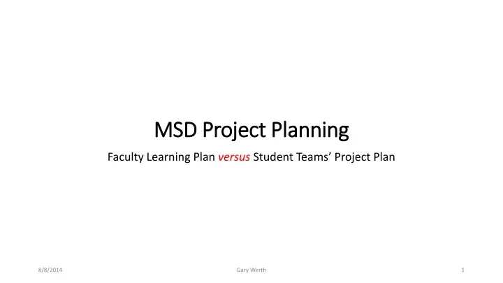 msd project planning