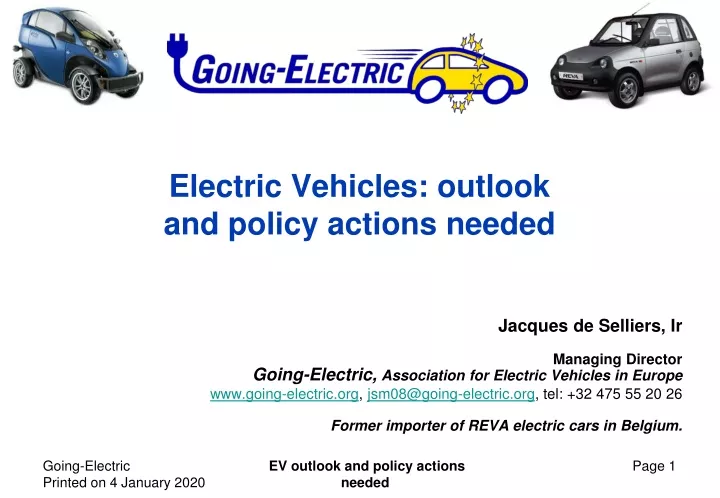 electric vehicles outlook and policy actions needed