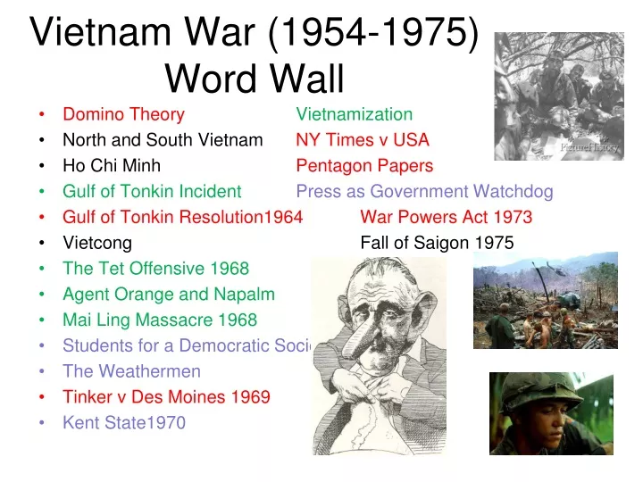 vietnam war 1954 1975 word wall