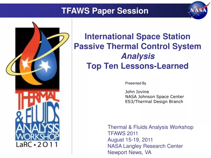 international space station passive thermal control system analysis top ten lessons learned