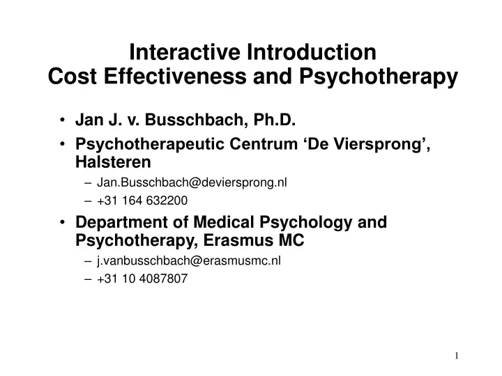 interactive introduction cost effectiveness and psychotherapy