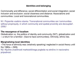 Identities and belonging